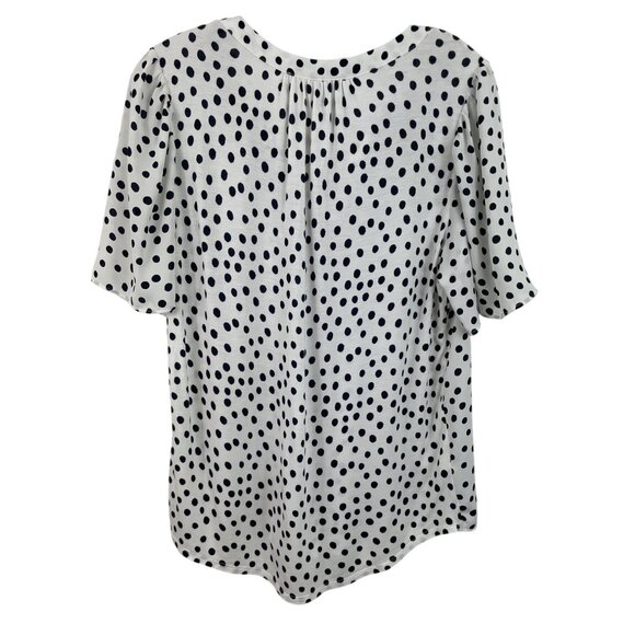 Polka Dot Blouse By Loft Size M Short Sleeve Smocked White/Black - Picture 2 of 8